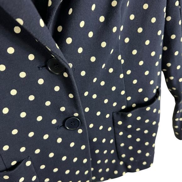 Talbots Navy Blue White Polka Dot Single Breasted Lightweight Knit Blazer Sz SP - Picture 3 of 6